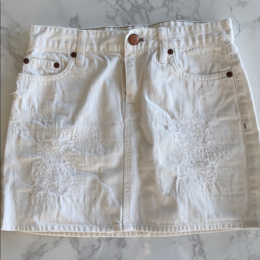 JCrew Distressed High Waisted Jean Skirt